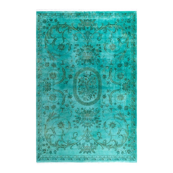 Overdyed Blue 6 ft. x 9 ft. Solid Wool Indoor Area Rug