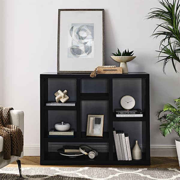 35.63 in. Tall Black Wood 7-Shelf Bookcase with Shelve