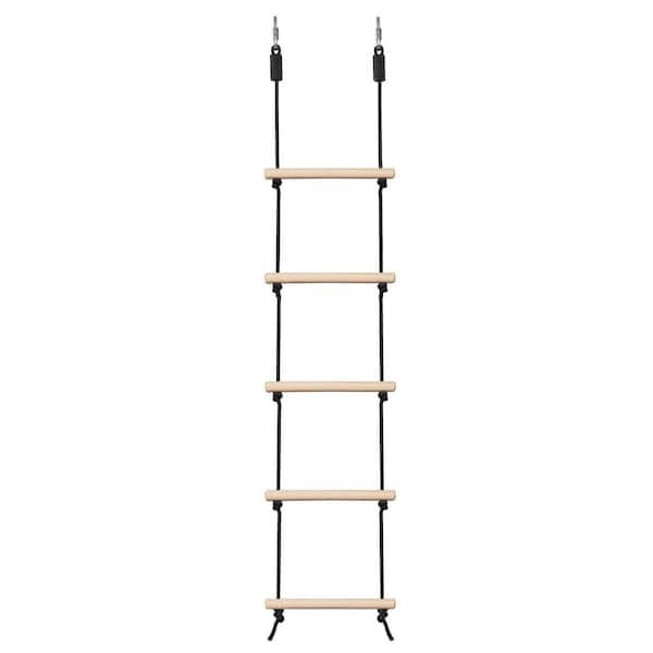 Wooden Swing Rope Ladder for Kids Climbing Game with 2 Hooks 5.58 ft. Long for Playground and Tree Forts