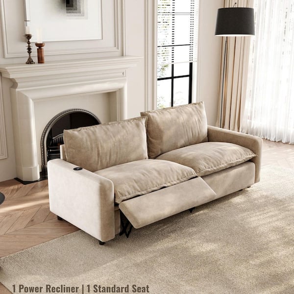 83 in. Zero Gravity Power Reclining Loveseat Motion Sofa with Oversized Deep Seat, Heating, USB Ports in Khaki