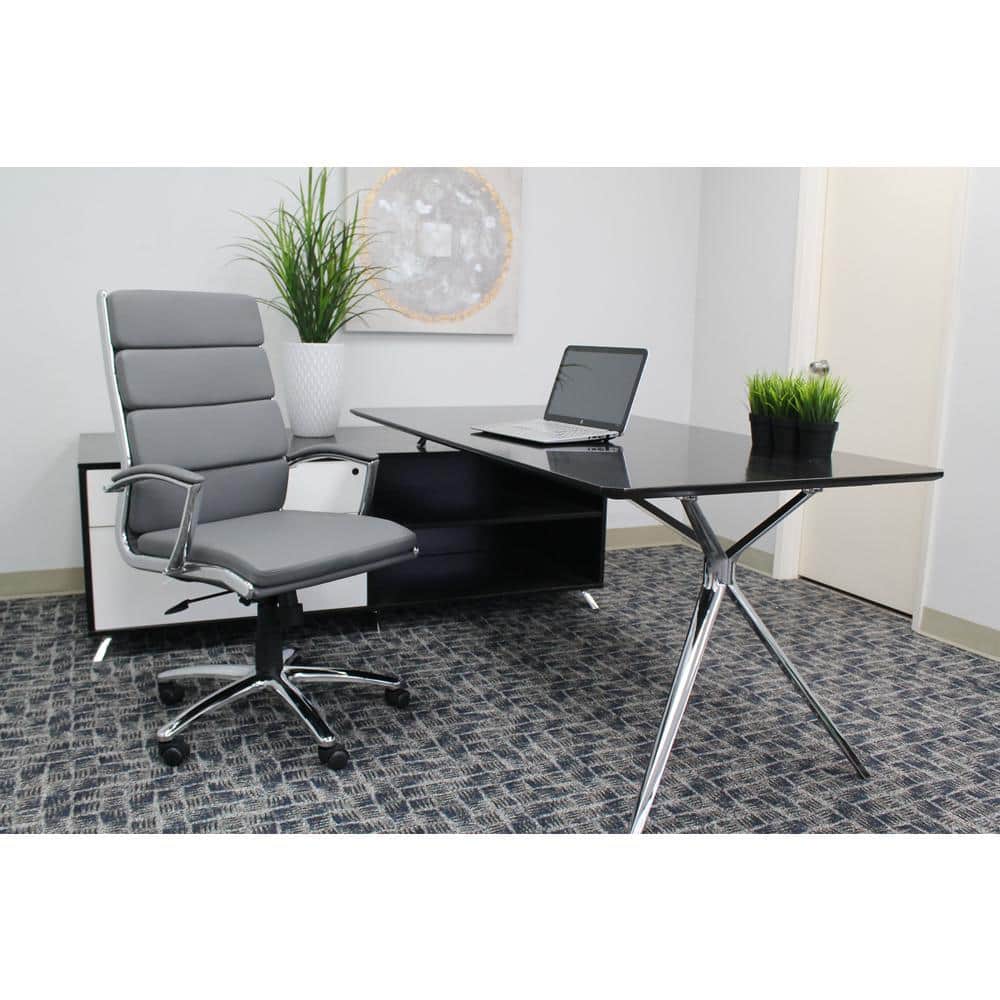 High-Back Executive Swivel Chair with Chrome Base in Gray