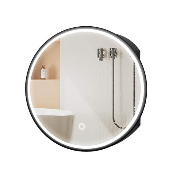 Unbranded Black 24 in W x 24 in. H Farmhose Round Iron Framed Mirror Wall Mirror Bathroom Mirror