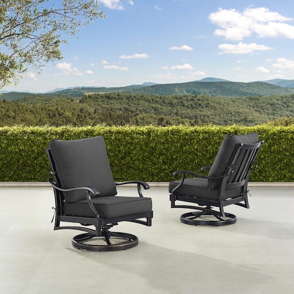 Oakland Living Pair of Black Aluminum Deep Seating Swivel Rocker Club Chairs with Cushions