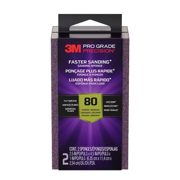 3M Pro Grade Precision 2 1/2 in. x 4-1/2 in. x 1 in. 80-Grit Coarse Block Sanding Sponge (2-Pack)