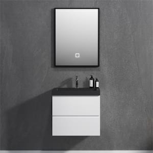 Angela 24 in. W x 18.7 in. D x 20.5 in. H Wall Hung Bath Vanity in Glossy White with Black Quartz Sand Surface Top