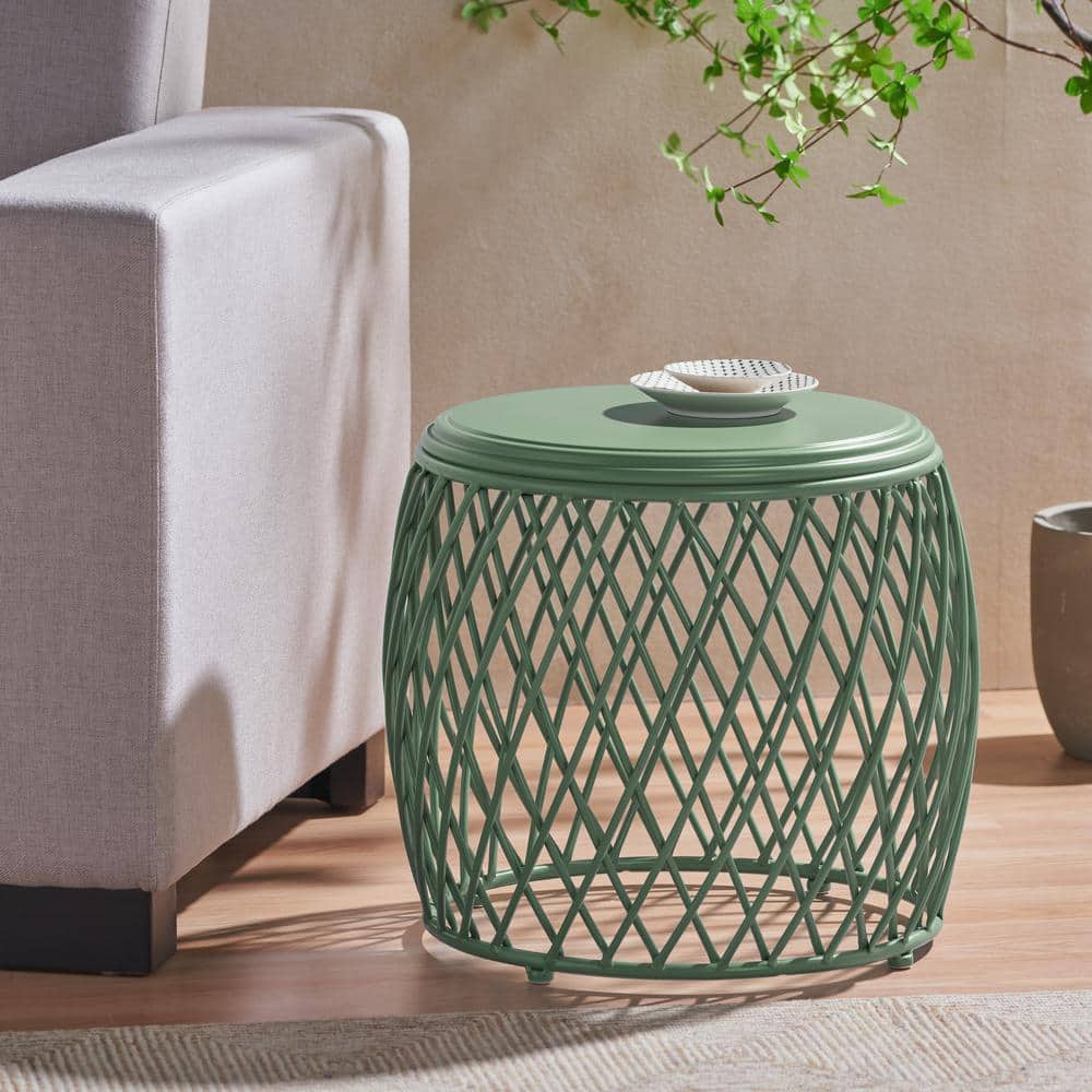 Matte Green 19 Inch Lattice Iron Outdoor Side Table