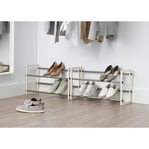 4-Tier Expandable Shoe Rack, Adjustable Shoes Organizer Storage Shelf,  Wooden and Metal Free Standing Shoe Rack for Closet Entryway Doorway Garage  and