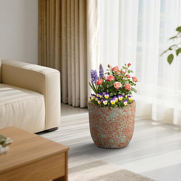 17 in. Large Teal（Upgraded Interior） Concrete Round Planter / Pot with Drainage Holes for Indoor and Outdoor