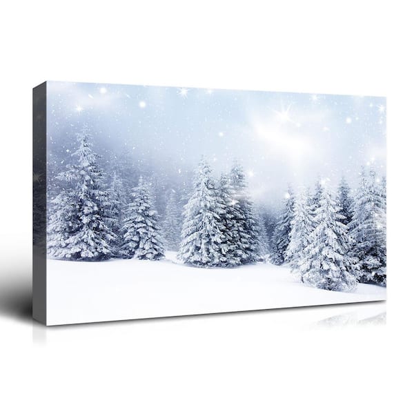 1.50 in. H x 18 in. W White Winter Pine Snow Framed Canvas Painting Decoration by Wall Art