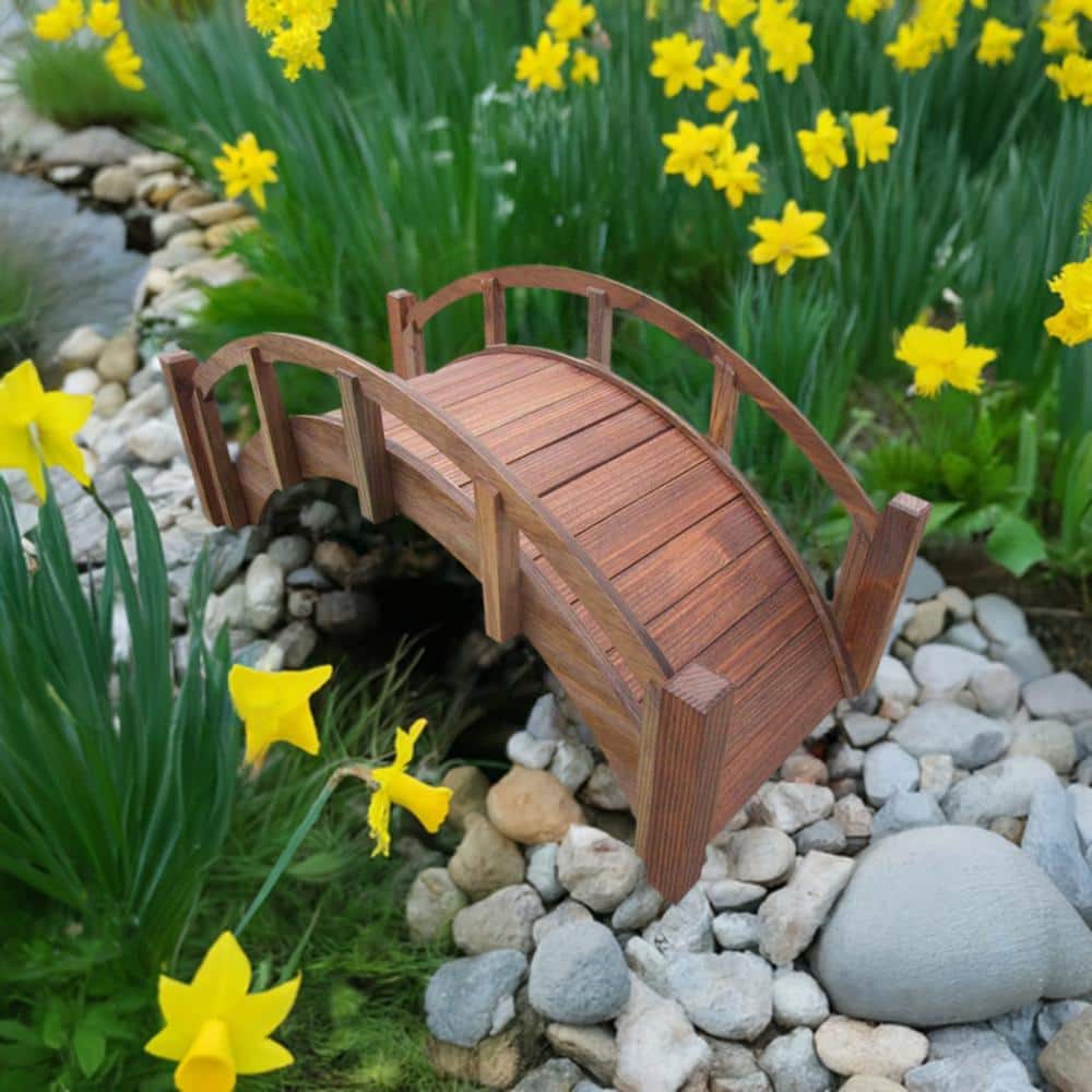 Miniature Japanese Brown Treated Wood Garden Bridge, 25-Inch