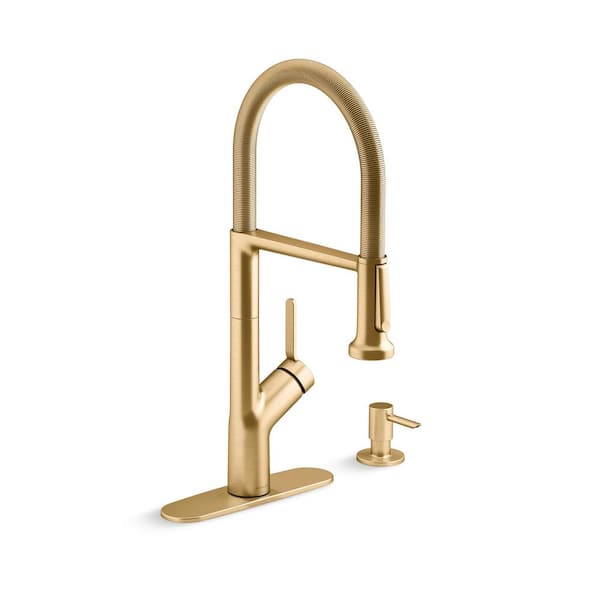 KOHLER Setra Single-Handle Semi-Professional Kitchen Sink Faucet with Soap Dispenser in Vibrant Brushed Moderne Brass