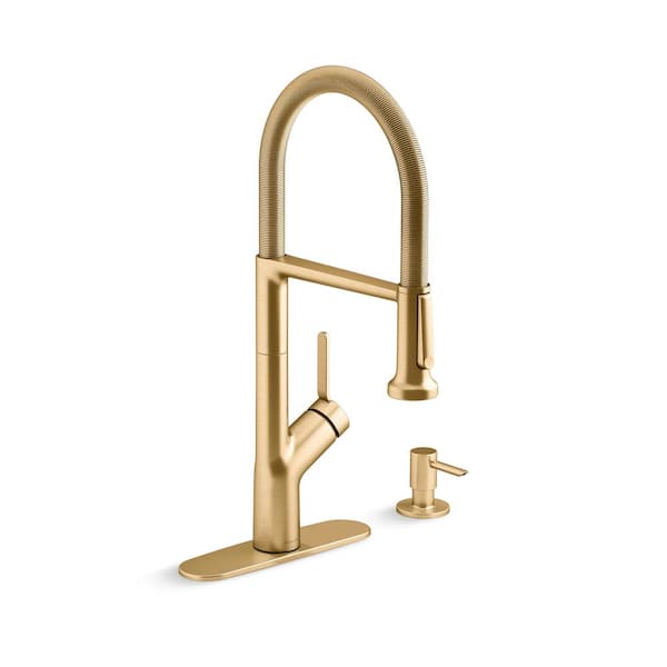 Setra Single-Handle Semi-Professional Kitchen Sink Faucet with Soap  Dispenser in Vibrant Brushed Moderne Brass