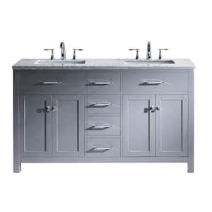 Caroline 60 in. W Bath Vanity in Gray with Marble Vanity Top in White with Square Basin