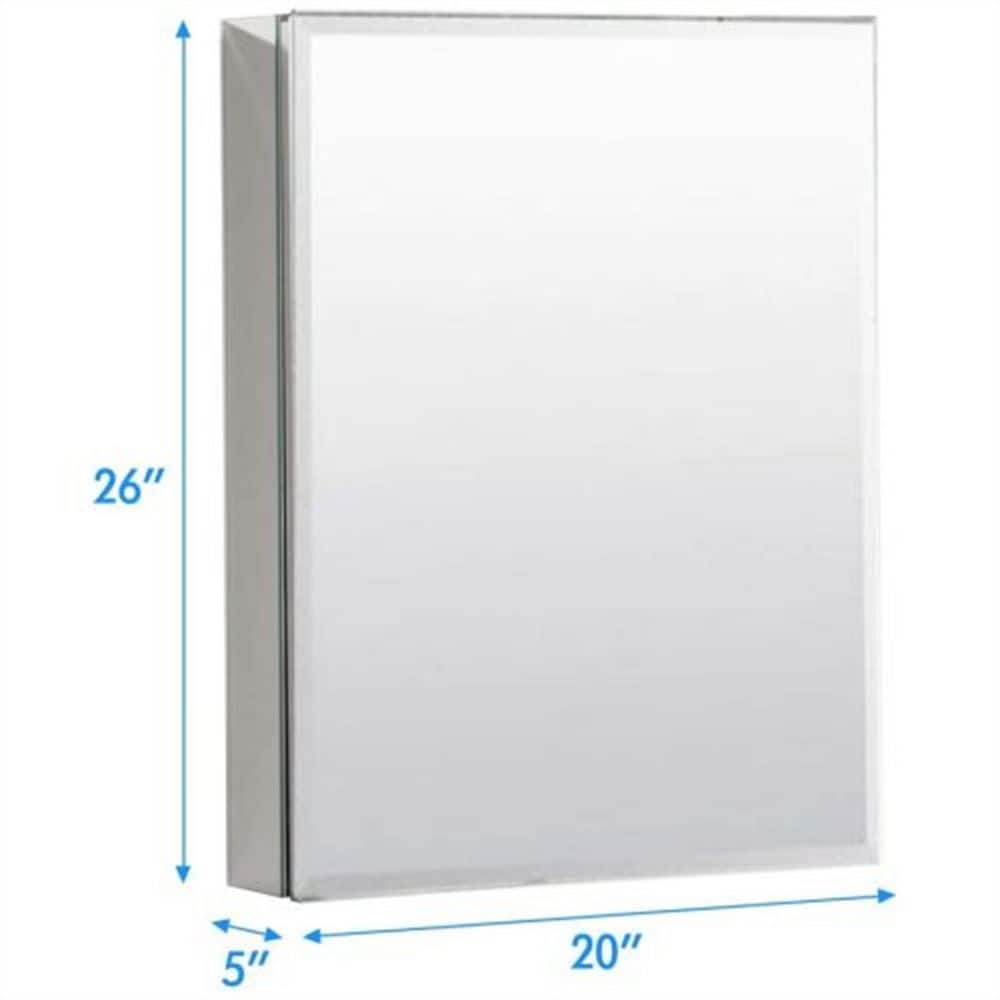 20 in. W x 26 in. H Large Rectangular Silver Aluminum Recessed/Surface Mount Medicine Cabinet with Mirror