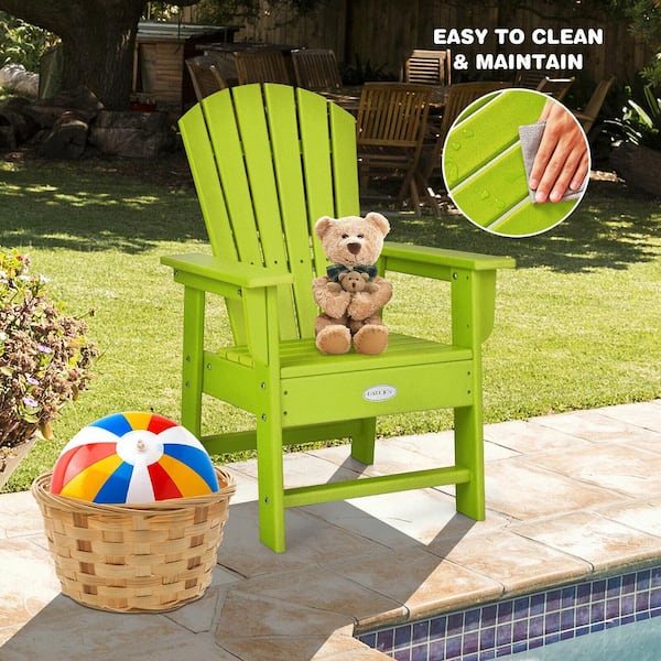 Set of 2 Kids Plastic and Wood Patio Adirondack Chair Armchair Weather Resistance Outdoor Chair Green
