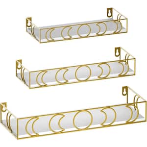16 in. W x 5 in. D Gold Moon Phase Wall Shelf, Decorative Wall Shelf, Small Floating Shelves Set, (3-Piece)