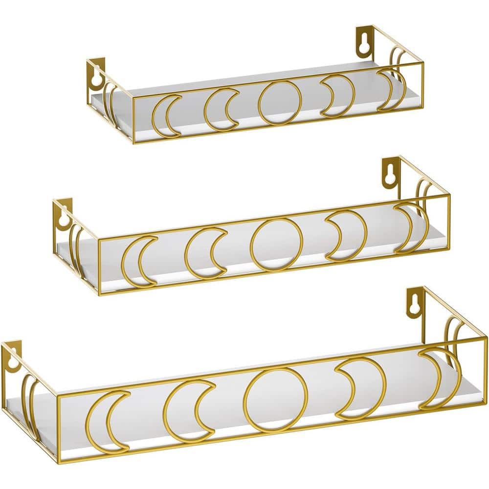 16 in. W x 5 in. D Gold Moon Phase Wall Shelf, Decorative Wall Shelf, Small