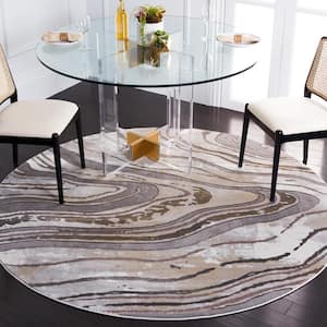 Craft Gray/Brown 7 ft. x 7 ft. Marbled Abstract Round Area Rug