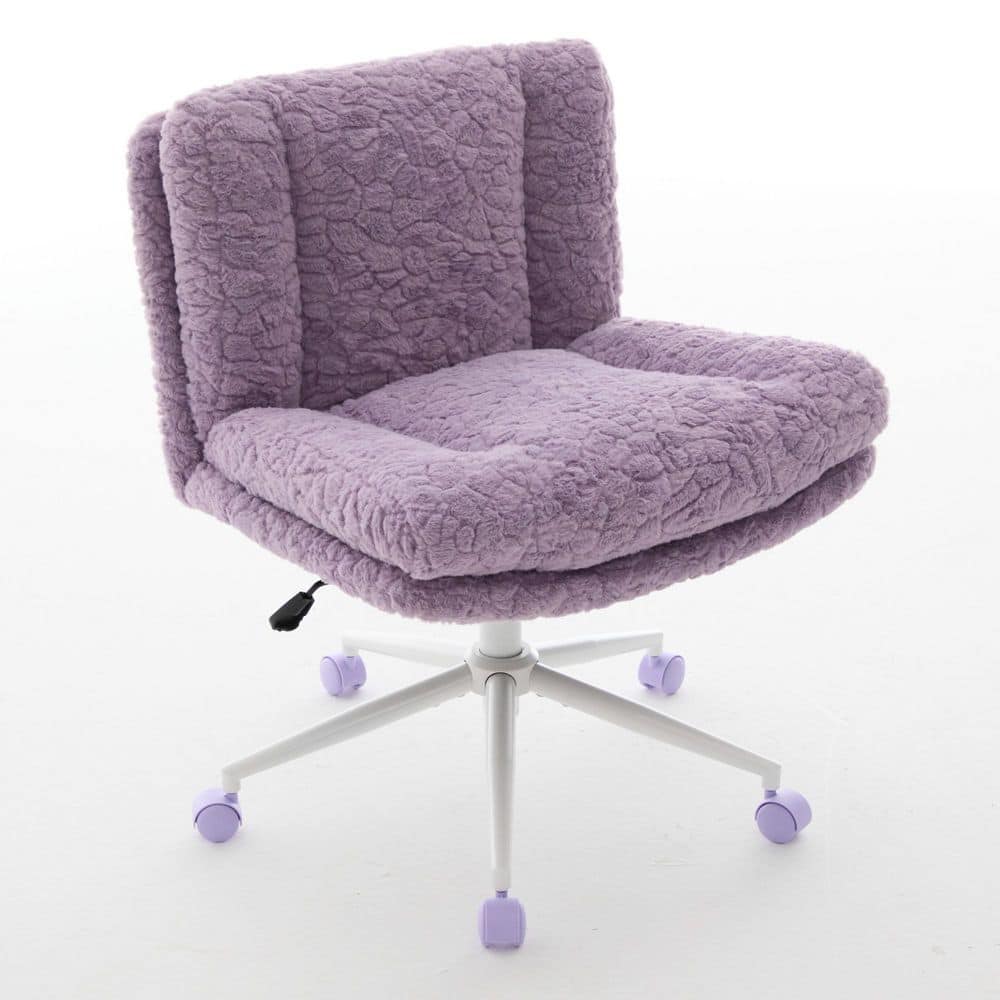 Polyester Height-adjustable Swivel Upholstered Office Chair in Violet, Desk Chair with Metal Base