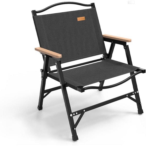 Unbranded Portable Camping Chair Lightweight Compact Folding Chair with Armrest Black Metal Beach Chair