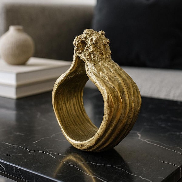 Gold 12 in. x 9 in. Abstract Metal Sculpture-Modern Art Decor for Home or Office