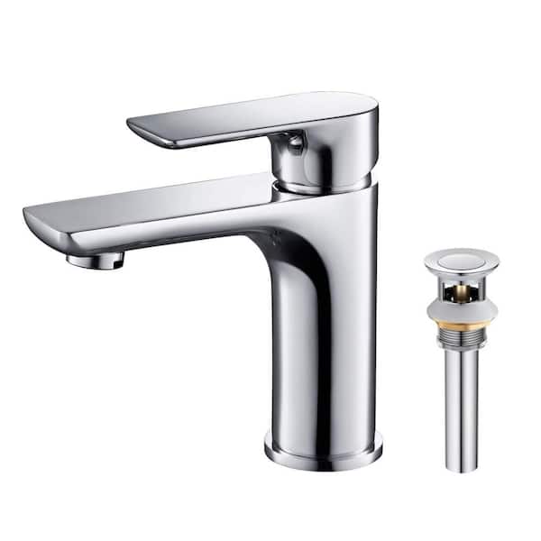 Single Handle Lever Handle Single Hole Bathroom Sink Faucet with Supply Lines and Pop-Up Drain in Chrome