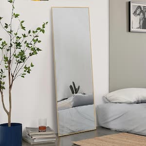 Large Rectangle Gold Hooks Modern Mirror (55 in. H x 16 in. W)