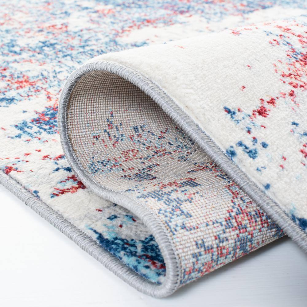 Navy and Red Synthetic Reversible Hand-Knotted Rug
