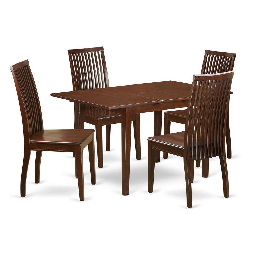 5-Piece Mahogany Finish Solid Wood Top - Dining Room Set - Seats 4