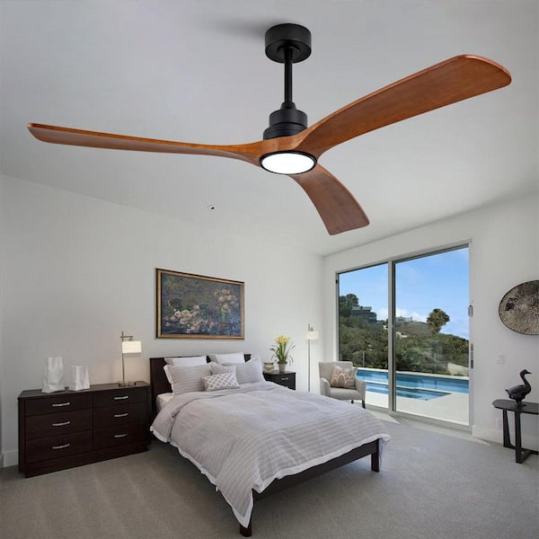 60 in. Black 3 Wood Blades Downrod Standard Ceiling Fan with LED Light and Remote Included