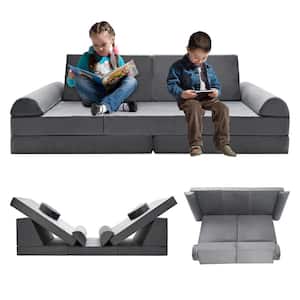 Kids Couch Sofa Gray 10-Piece Composite Outdoor Couch with Cushion Guard Gray Cushions