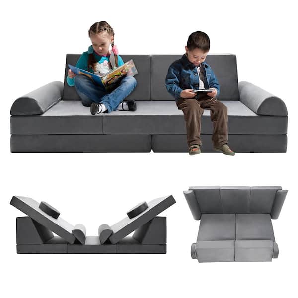 BOZTIY Kids Couch Sofa Gray 10-Piece Composite Outdoor Couch with Cushion Guard Gray Cushions