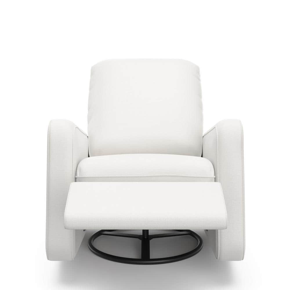 Ivory Basketweave Fully Upholstered Power Recliner Swivel Glider