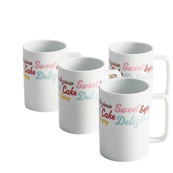 Cake Boss Serveware 4-Piece Porcelain Mug Set with Icing and Quotes Pattern Print