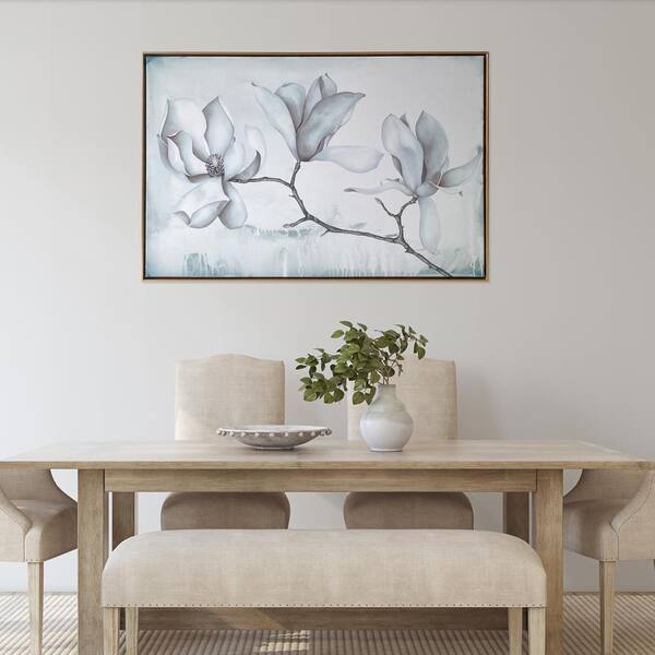 Blue Magnolia Blossom Stretched Canvas Print Framed Wall Home Office Shop Decor 