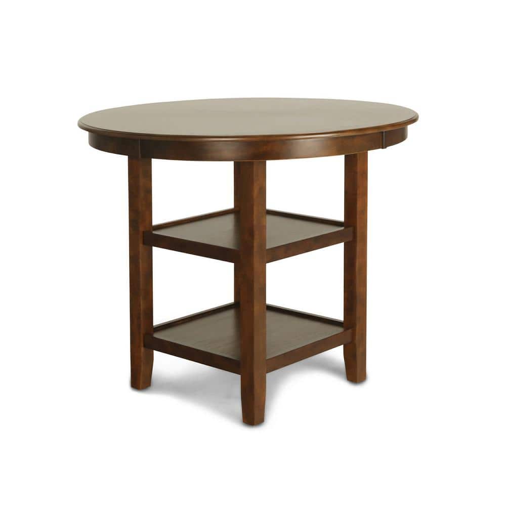 Gia 5-Piece Brown Wood Round Counter Dining Set