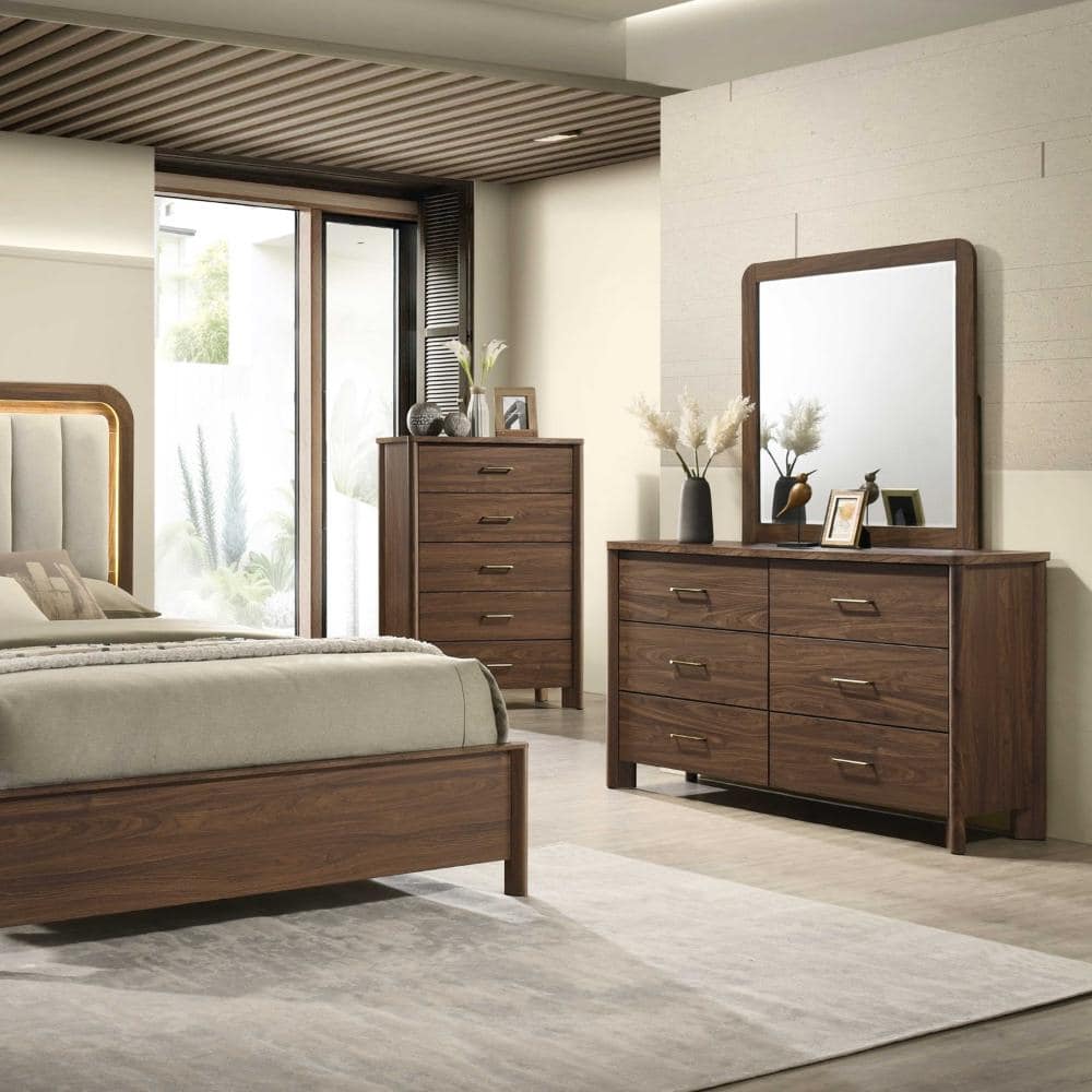 Solid Wood Walnut Wall Mirror - Farmhouse Rounded Rectangle