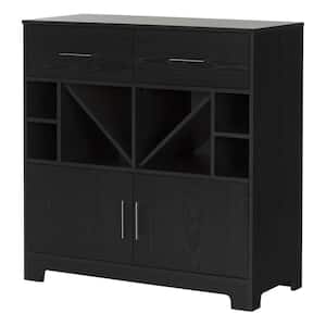 Vietti Bar Cabinet with Bottle Storage and Drawers, Black Oak