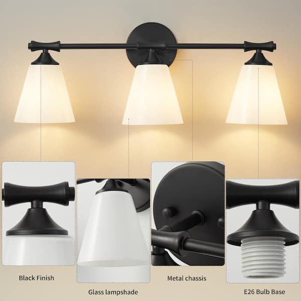 Deyidn 3-Lights Black Bathroom Vanity Light Fixture with