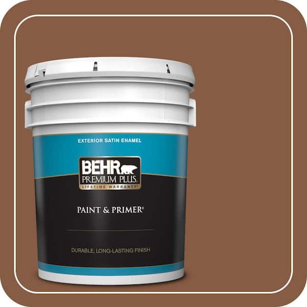 BEHR PREMIUM PLUS 5 gal. #ICC-80 Cinnamon Spice Satin Enamel Exterior Paint & Primer