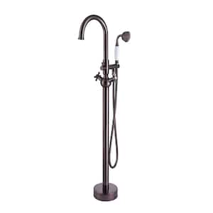 2-Handle Freestanding Tub Faucet with Round Hand Shower in Oil Rubbed Bronze