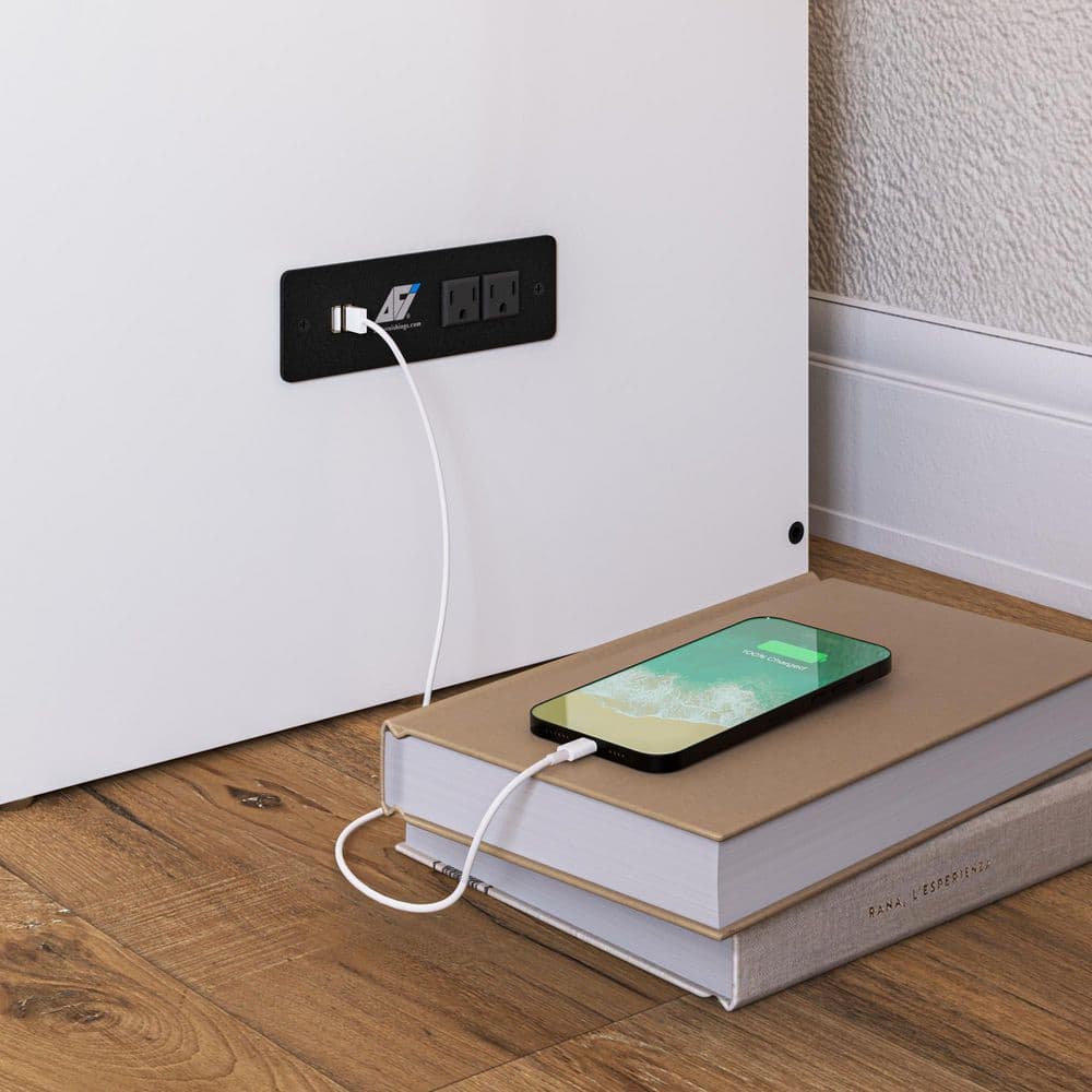 White Queen Murphy Bed Chest with Storage Drawer and USB Ports