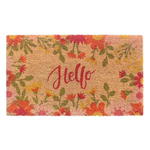 Hello Cursive Flowers Multi 30in. x 18in. Door Mat
