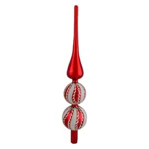 14.75 in. Red and White Glass Finial Christmas Tree Topper