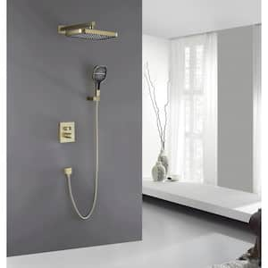 Thermostatic Shower 3-Spray 13 in. Dual Shower Head Wall Mount Fixed and Handheld Shower Head 1.8 GPM in Brushed Gold