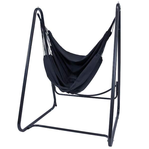 Polycotton Hammock Chair with A-Frame Steel Stand-Black