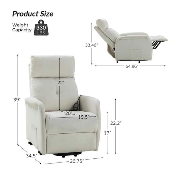 JAYDEN CREATION Carol Ivory Power Lift Assist Recliner with