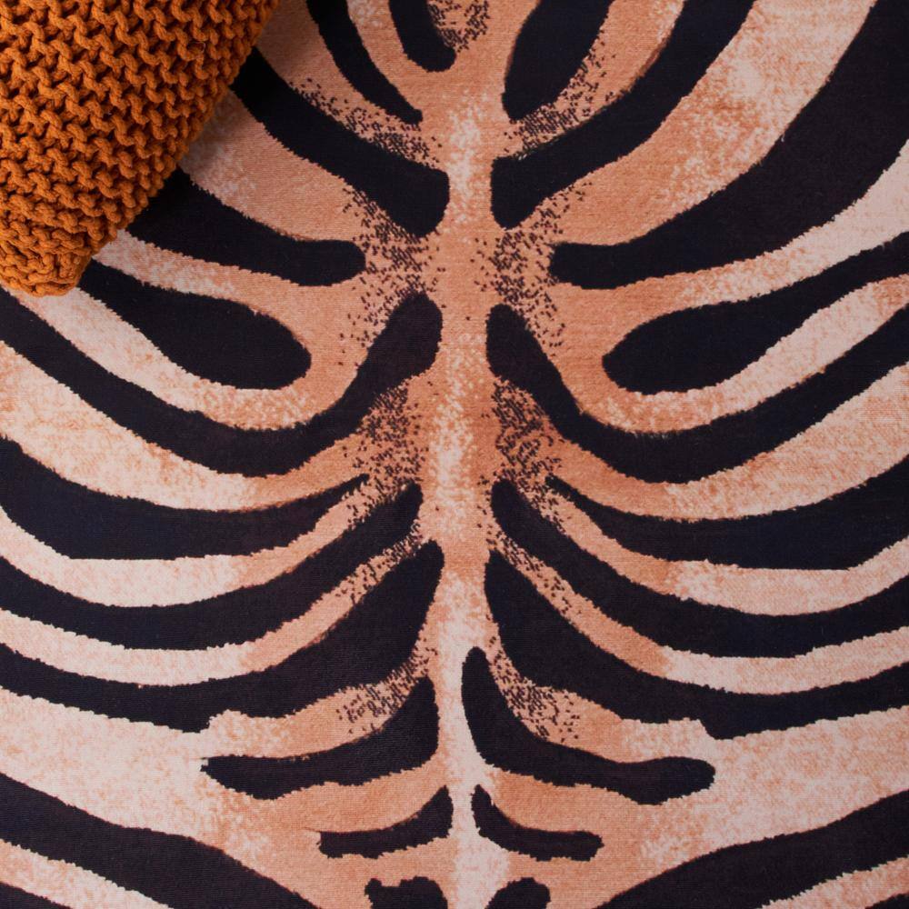 Black and Light Orange Faux Fur 6' x 9' Washable Rug