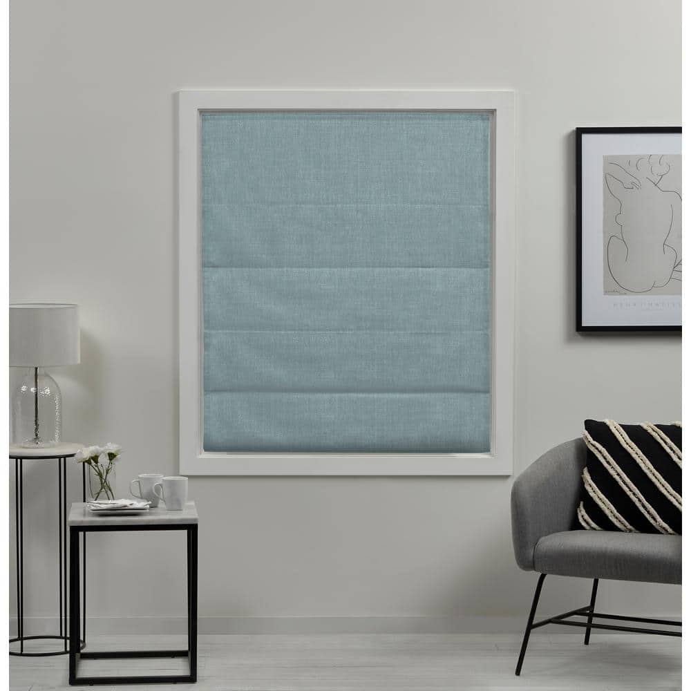 Acadia Aqua Cordless Blackout Roman Shade with Linen Fabric, 31" x 64"