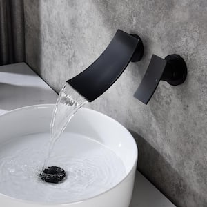 Single Handle Wall Mounted Bathroom Faucet with Waterfall in Matte Black